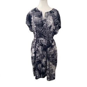 Liz Claiborne Black and White Tropical Print Midi Dress With Pockets